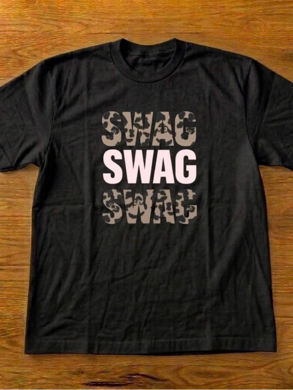 Tee with Pink & Brown Camo "SWAG" Print